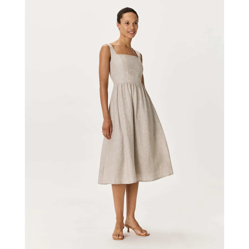 Quince 100% European Linen Square Neck Midi Dress Flax Small NWT